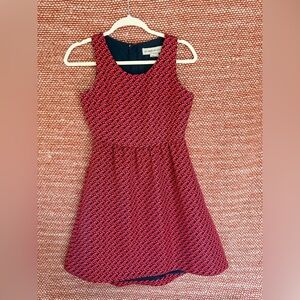 Anthropologie Red and Blue Patterned Midi Dress